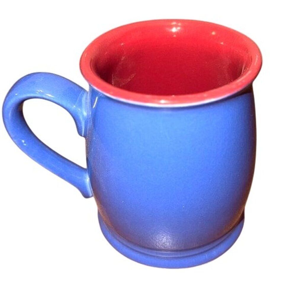 Blue & Red Ceramic Mug 10 Oz Coffee Cup By WCL Made In China Durable Modern Desi